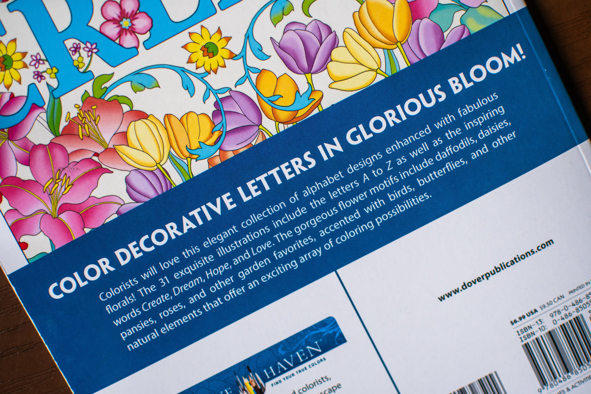 Creative Haven Beautiful Floral Alphabet Designs Coloring Book